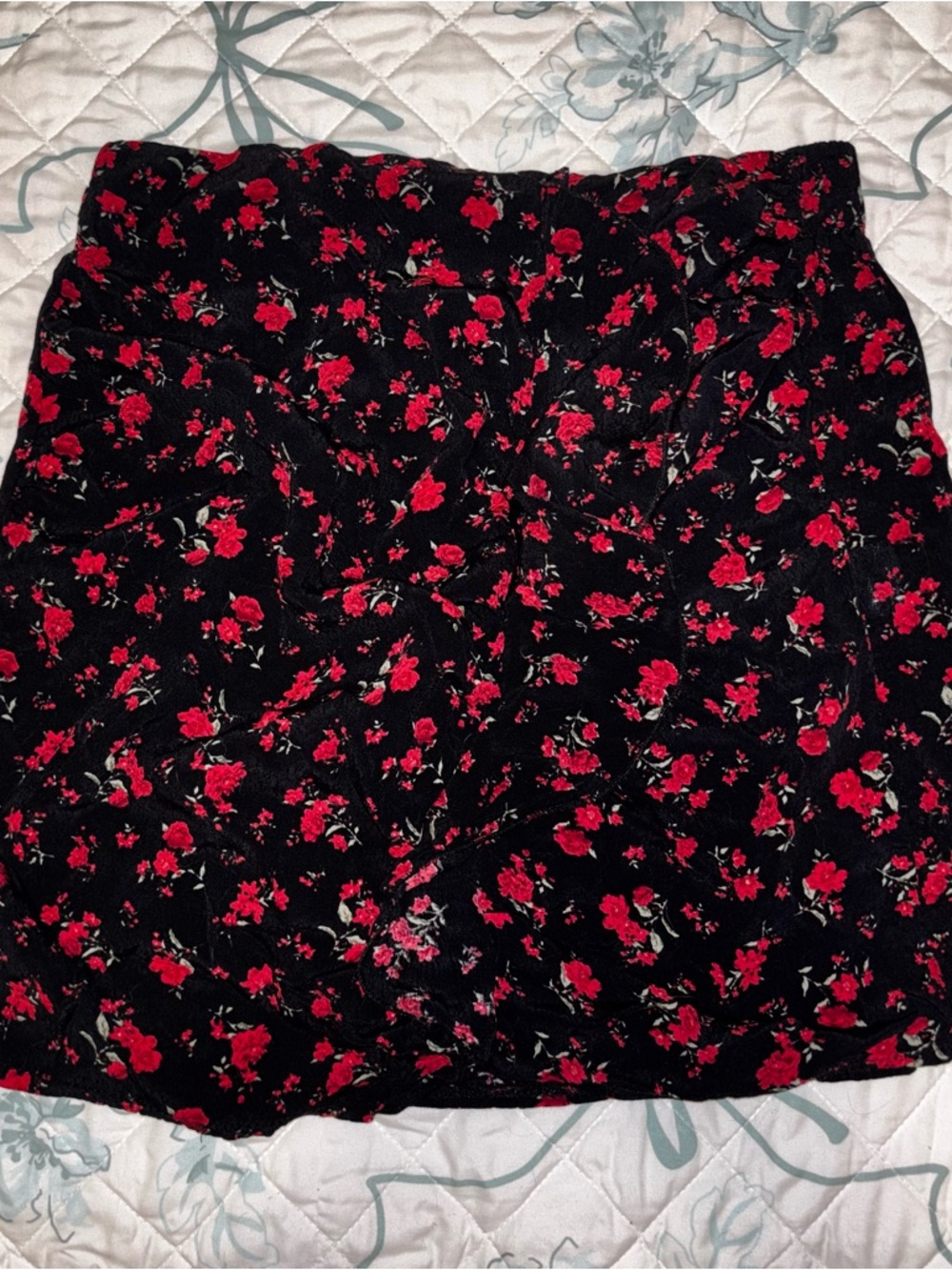 Black Mini Skirt with Red Floral Print